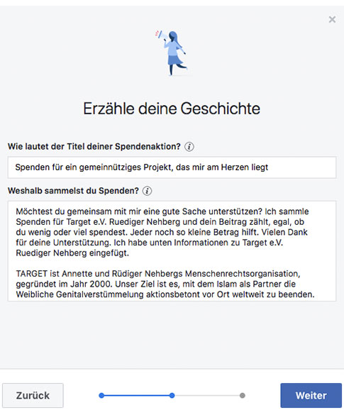 Facebook-Aktion starten Schritt 2