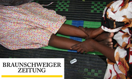 Frauenhände halten Mädchenbeine fest, daneben eine Rasierklinge - und Logo der Braunschweiger Zeitung
