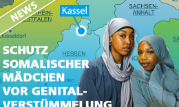 2 somalische Mädchen mit Deutschlandkarte und Kassel im Hintergrund