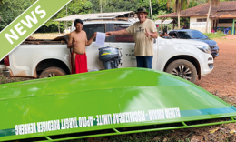 Grenzschutz im Amazonasregenwald: Boot und Bootsmotoren schützen Wassergrenzen der Waiãpi in Brasilien
